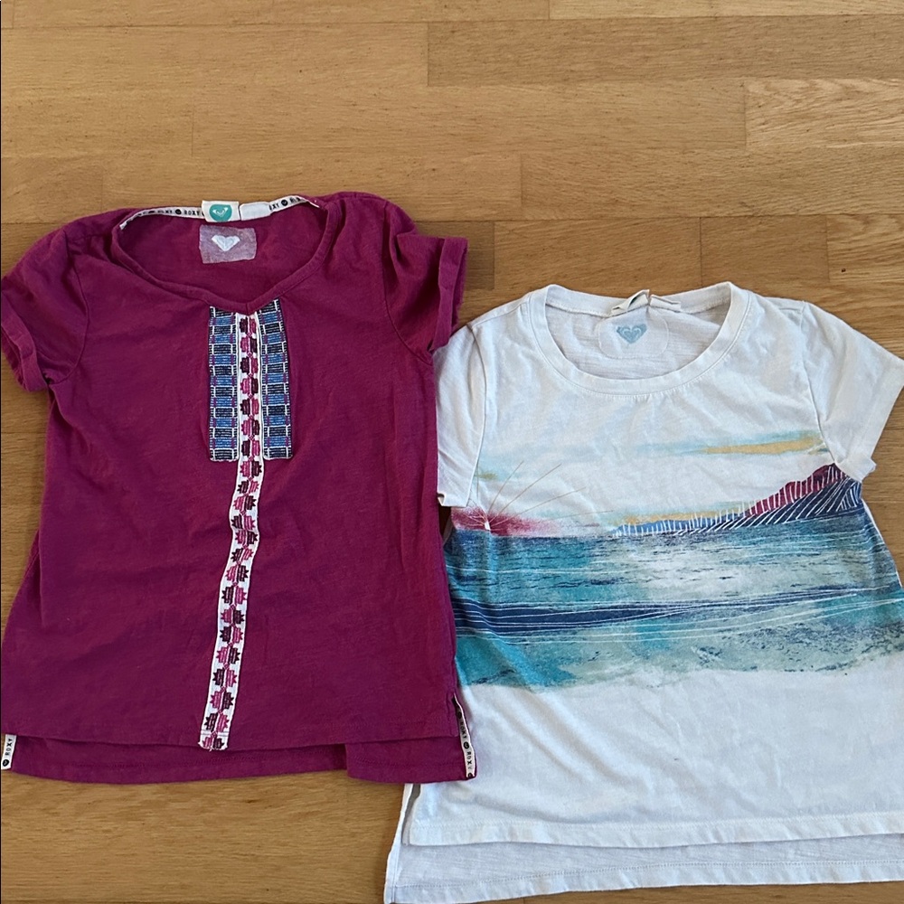 Set of Two Roxy Girls' T-Shirts in Fuscia and Cream